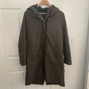 Zara army green down coat with hat